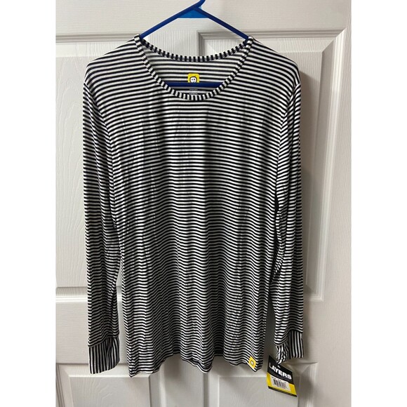 WonderWink Scrubs  T-Shirt Womens LG Black White Striped Long Sleeved Layers NWT - Picture 1 of 7
